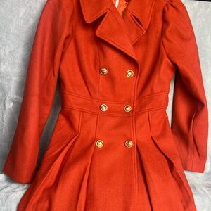 Wool style pleated cinched waist Pea coat